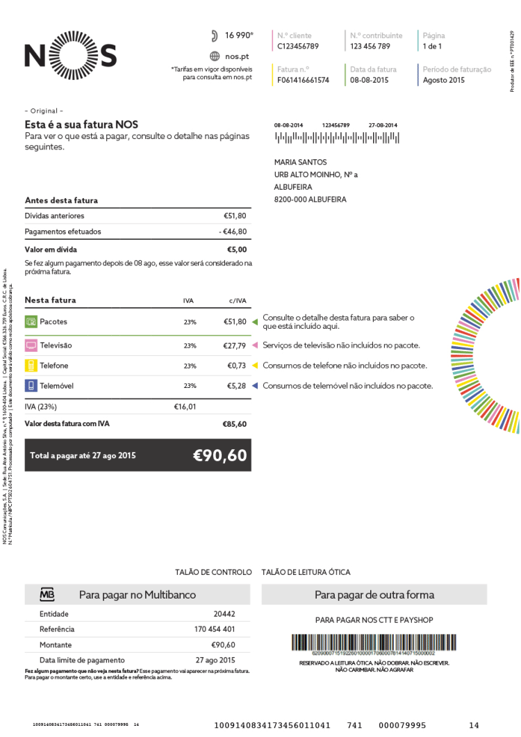 primeira folha da fatura nos fatura nos