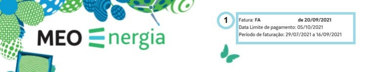 Cabeçalho da primeira página da fatura MEO Energia Cabeçalho da primeira página da fatura MEO Energia