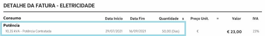 Valor da potência de uma fatura MEO Energia Valor da potência de uma fatura MEO Energia