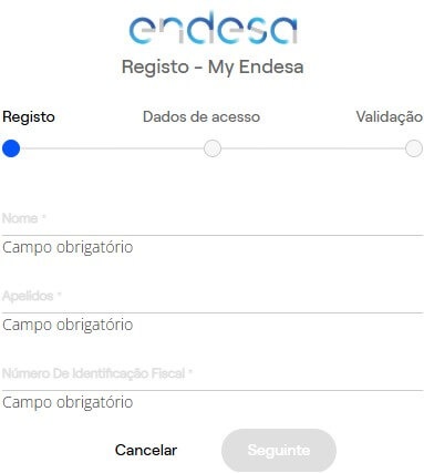 Passo 3 do Registo My Endesa