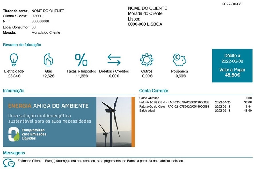 Página 1 da fatura Repsol (secção superior)