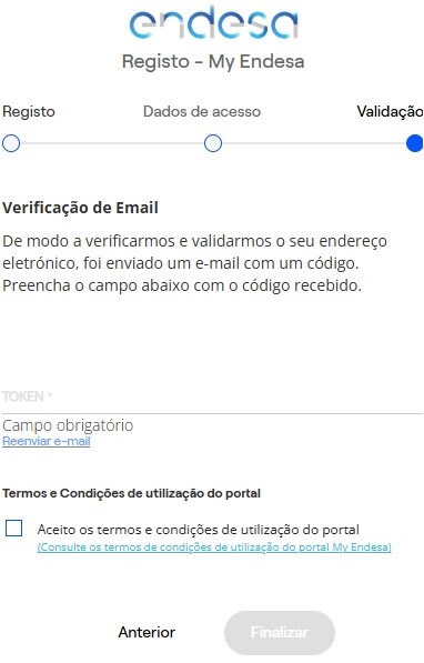 Passo 5 do Registo My Endesa