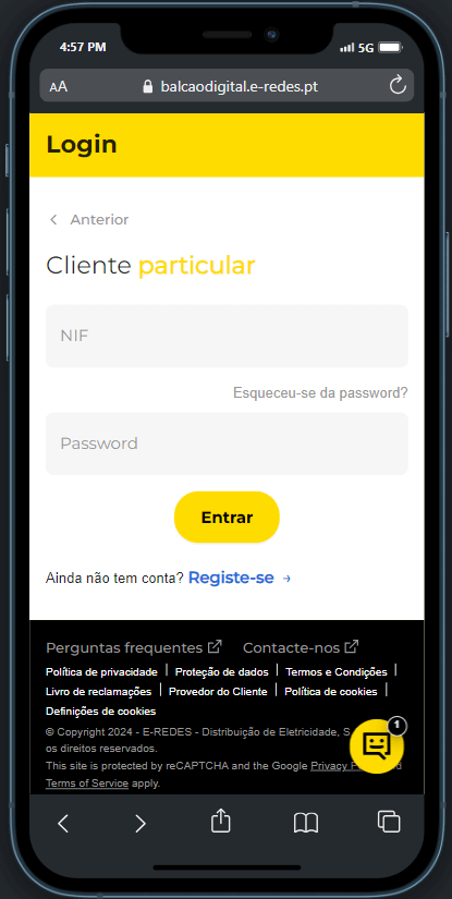 Página de login da E-Redes
