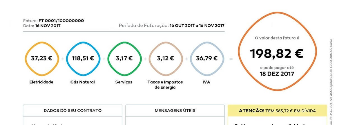Folha-de-rosto de uma fatura Galp Folha-de-rosto de uma fatura Galp