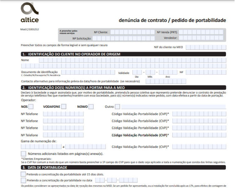 formulario portabilidade fixa meo