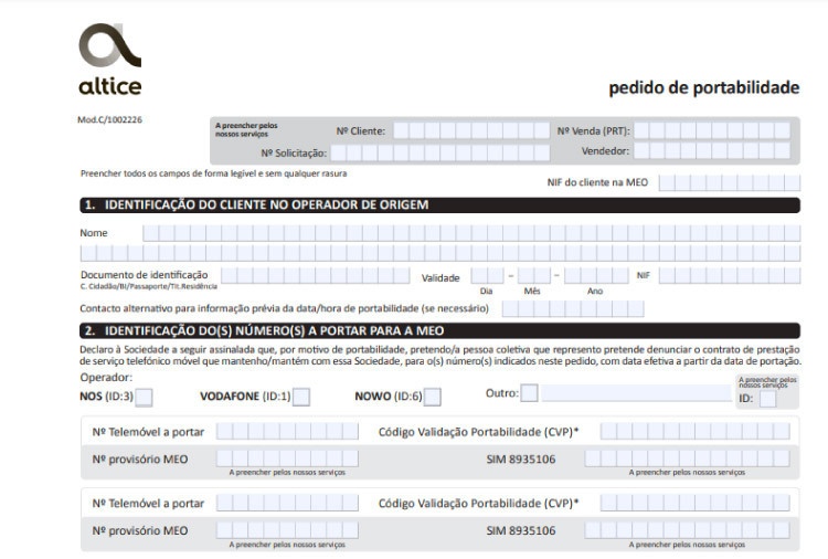 formulario portabilidade meo 1