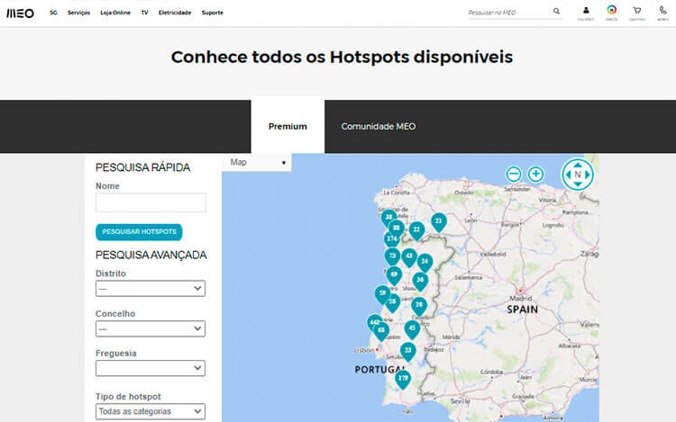 mapa hotspots meo wifi
