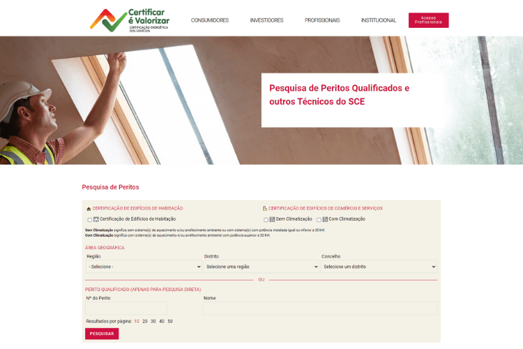 Pesquisa de peritos no portal do SCE