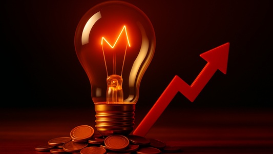 lampada com moedas com sinal de crescimento de preco