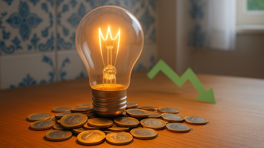 lampada em cima da mesa com moedas simbolizando a queda no preço da luz no dia 10 de setembro
