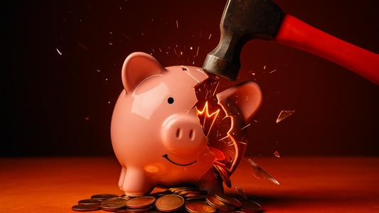 porquinho com moedas sendo quebrado pois preço da luz aumenta no dia 11 de setembro