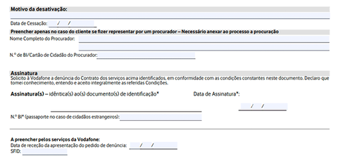 Formulário Rescisão Vodafone Assinatura