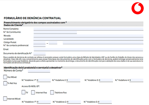 Formulário Rescisão Vodafone